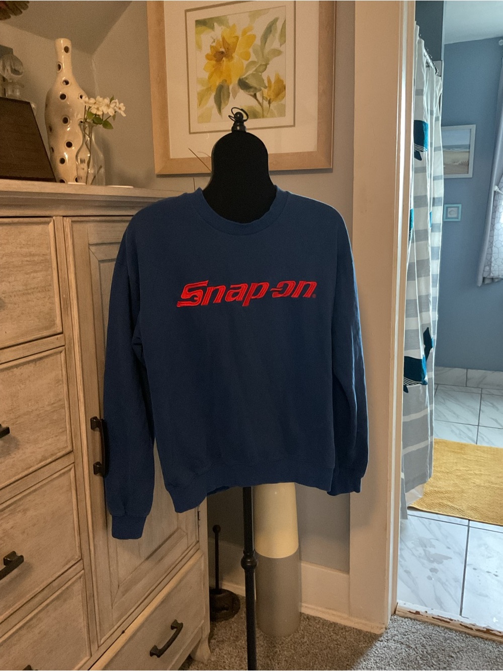 Snap-on Sweatshirt Mens M Blue Crewneck Fleece Logo Graphic Pullover Tool